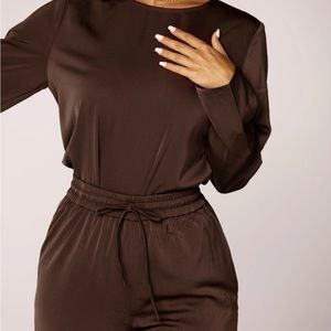 Veiled Collection Dina Top and Pants two piece Matching Set Toffee Brown